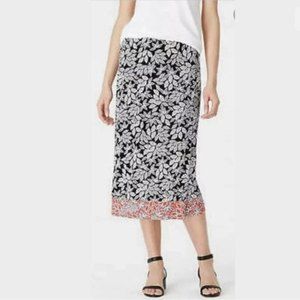 J. Jill Black, Red + White Stretch Floral Faux Wrap Skirt